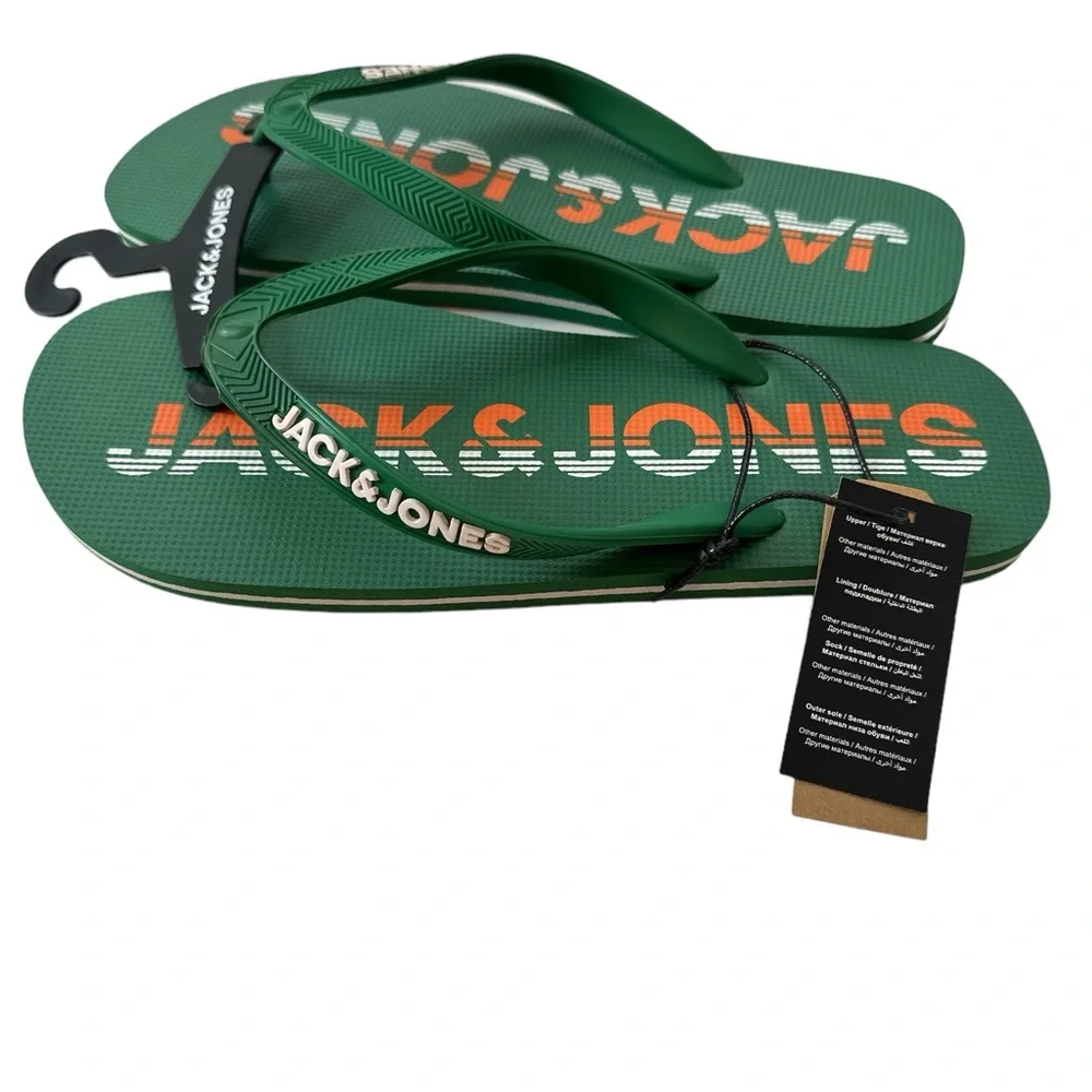 JACK & JONES Mens Logo Flip Flops Sandals Black Summer Beach Shoes Size 9/10 New